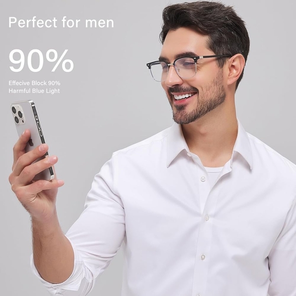 Blue Light Blocking Anti Eyestrain Lens Eyeglasses Semi Rimless Silver - Picture 2 of 6